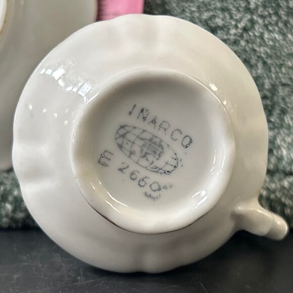 Vintage Inarco Japan Demitasse Cup And Saucer Set Violets Gold Accent - Picture 9 of 13